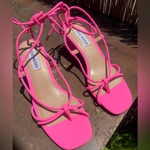 Steve Madden Ivanna Strappy Ankle Tie Heeled Sandals In Pink